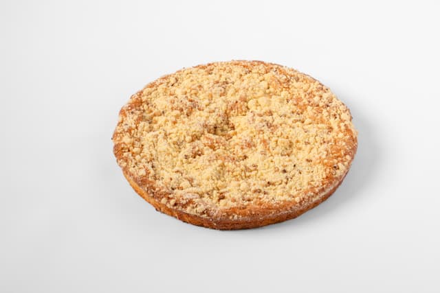 TARTA CRUMBLE DE MELOCOTÓN ,ALMENDRA Y VAINILLA